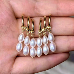 Close-up detail of the sparkling zircons and plating on the Pearl Tassel Earrings