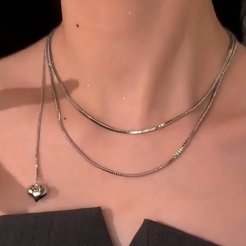 14K Gold-Plated Multi-Layered Heart Necklace - beautiful Heart Necklace