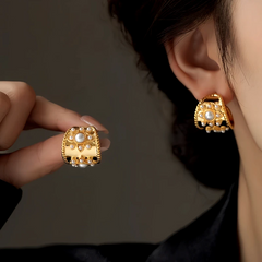 14K Gold-Plated Pearl C-Shaped Earrings - elegant Pearl C-Shaped Earrings