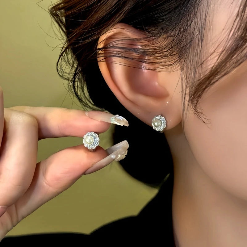 14K Gold-Plated Pearl Flower Earrings - elegant Pearl Flower Earrings