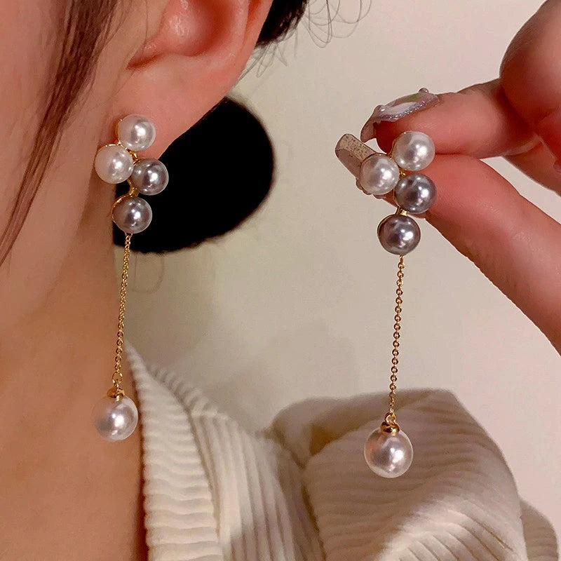 14K Gold-Plated Pearl Tassel Earrings - elegant Pearl Tassel Earrings