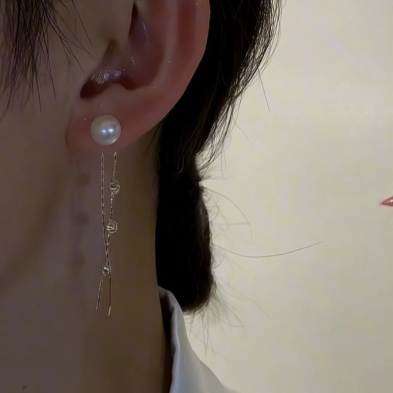 Close-up detail of the sparkling zircons and plating on the Diamond Tassel Earrings