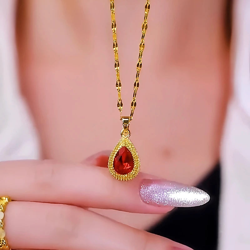 Detailed view of the 14K Gold-Plated Pendant Red Diamond Necklaces chain and pendant