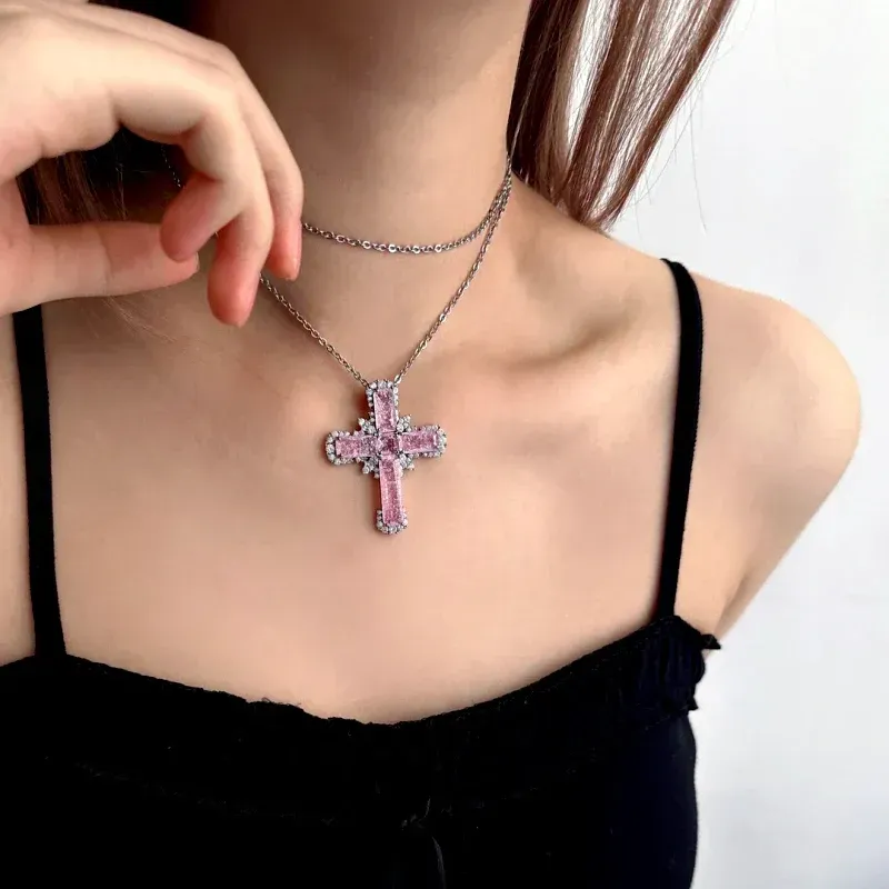 Close-up of the pendant and clasp on the Zircon Cross Necklace