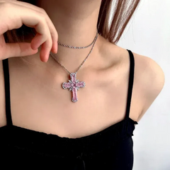 Close-up of the pendant and clasp on the Zircon Cross Necklace