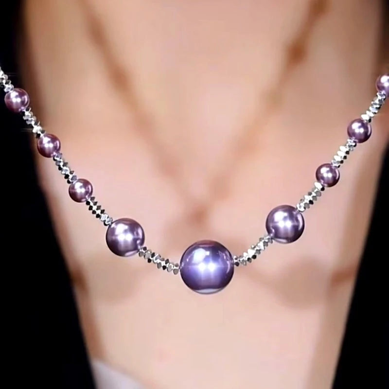 Close-up of the pendant and clasp on the Silver Pearl Necklace