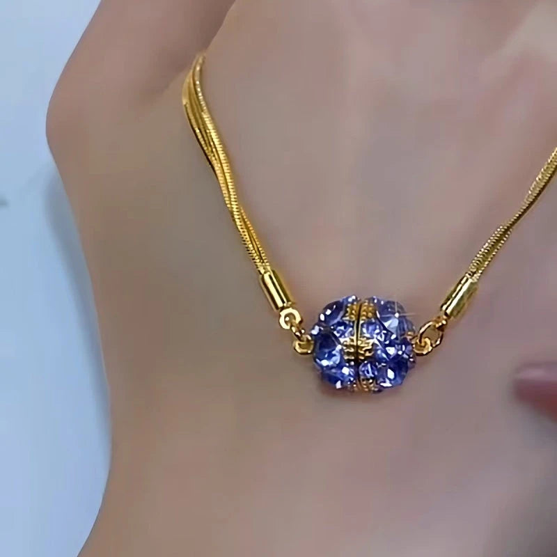14K Gold-Plated Purple Diamond Magnetic Necklaces worn to showcase its length and pendant detail