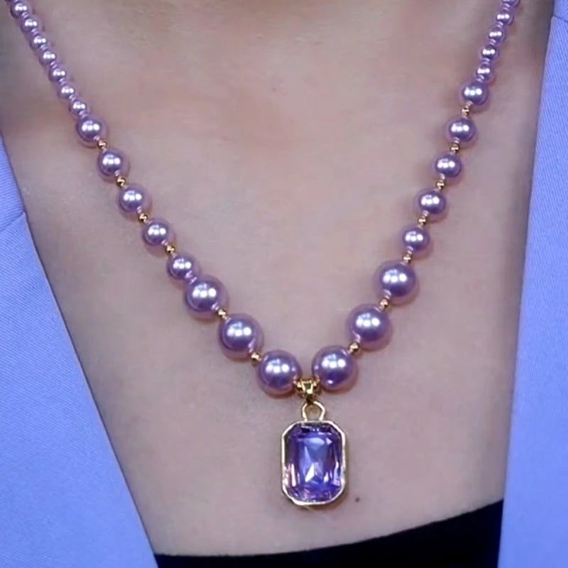 Close-up of the pendant and clasp on the Diamond Pearl Necklace
