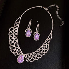 Detailed view of the 14K Gold-Plated Purple Diamond  Water Drop Necklace And Earring Set chain and pendant