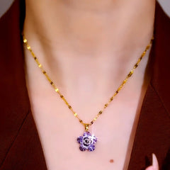 Detailed view of the 14K Gold-Plated Purple Rose Necklaces chain and pendant