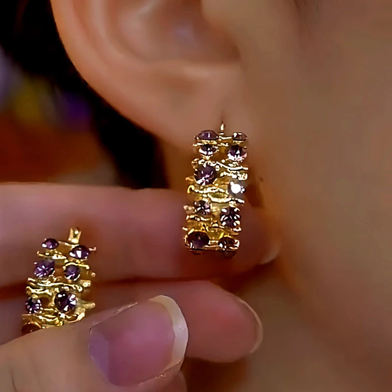 Close-up detail of the sparkling zircons and plating on the Zircon Diamond Hoops