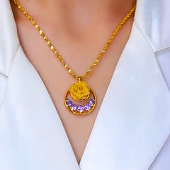 14K Gold-Plated Purple Zircon Diamond Rose Pendant Necklace worn to showcase its length and pendant detail