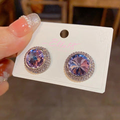 Ella 18 lavender purple crystal pave halo round stud earrings