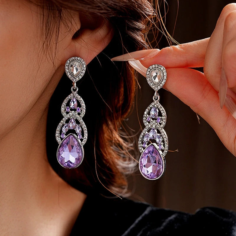 14K Gold-Plated Purple Zircon Water Drop Earrings - elegant Zircon Water Drop
