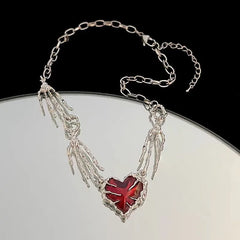 Close-up of the pendant and clasp on the Skeleton Hand Necklace