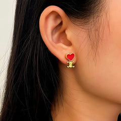 14K Gold-Plated Red Heart Arc De Triomphe Earrings - elegant Red Heart Earrings
