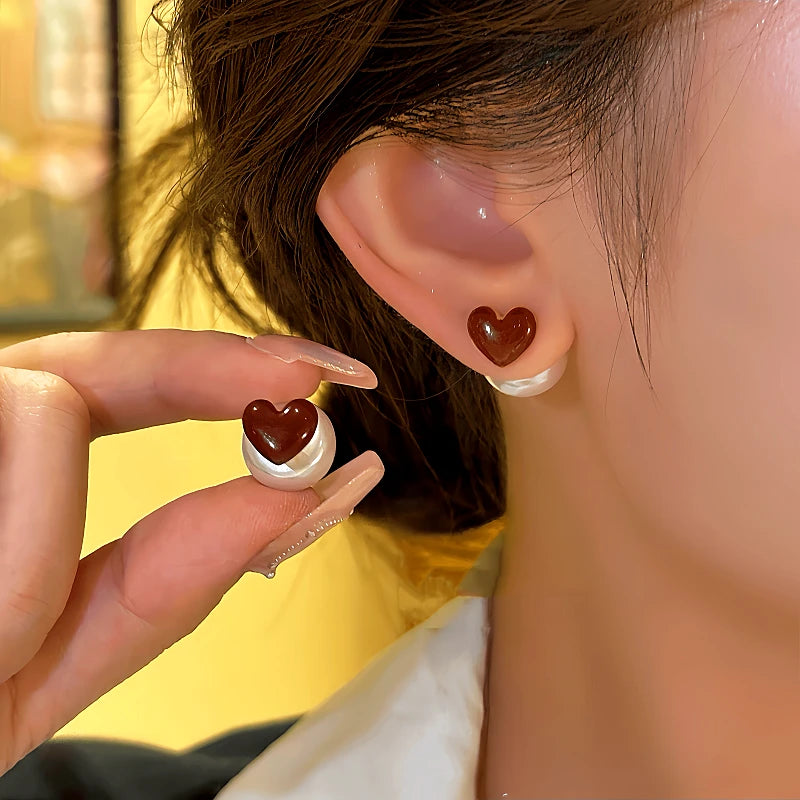14K Gold-Plated Red Heart Bead Earrings - elegant Heart Bead Earrings