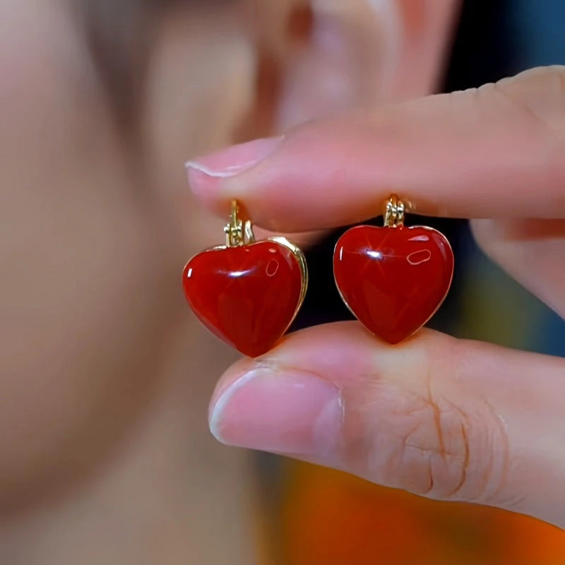 14K Gold-Plated Red Heart Earrings - elegant Red Heart Earrings