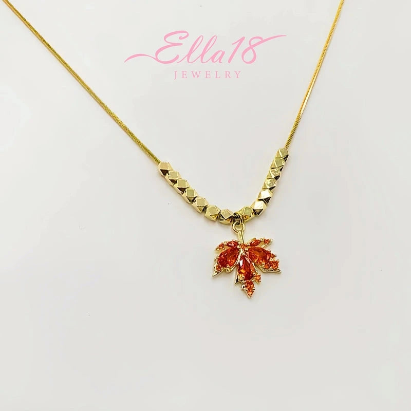 Close-up of the pendant and clasp on the Maple Leaf Necklace