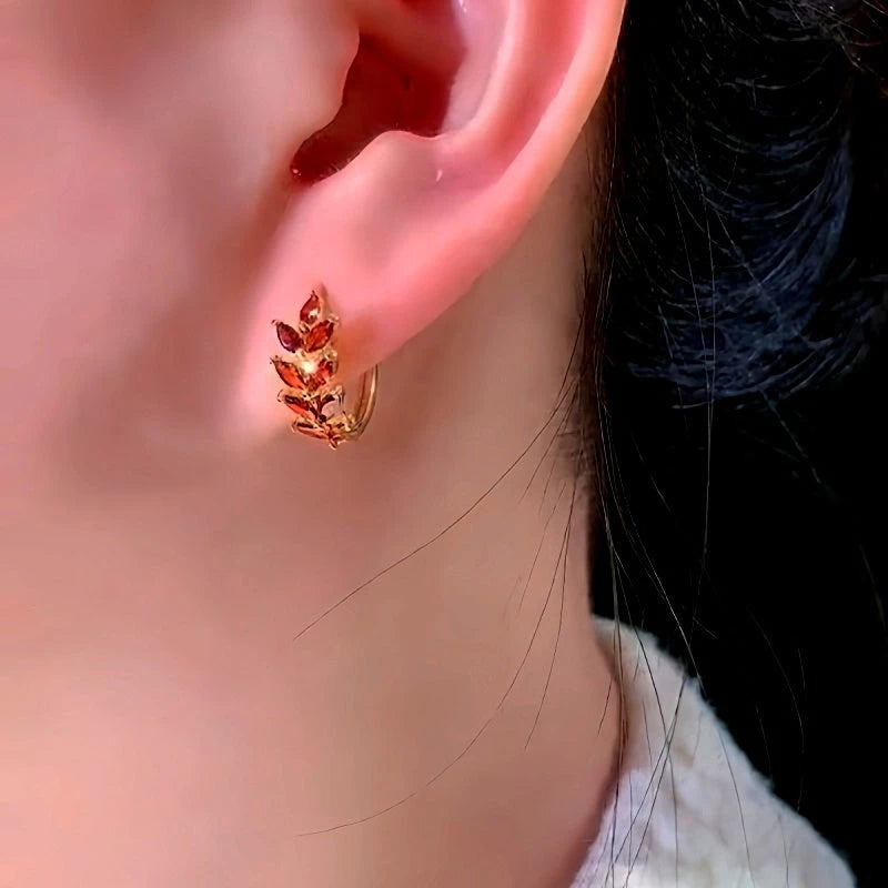 Close-up detail of the sparkling zircons and plating on the Wheat Hoop Earrings