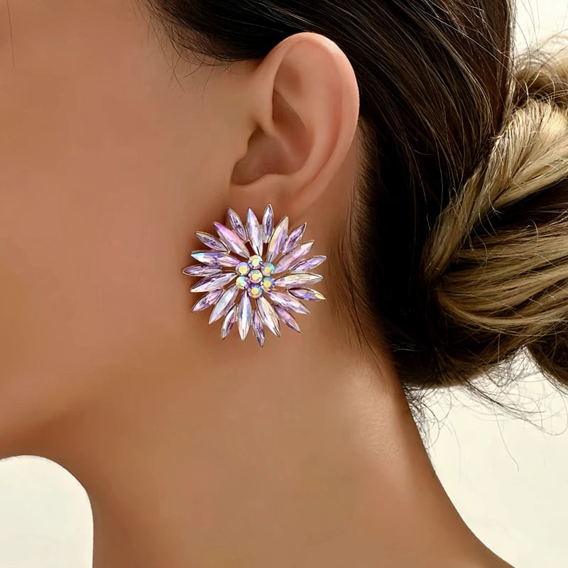 Detailed view of the sparkling accents on the Rhinestone Flower Studs