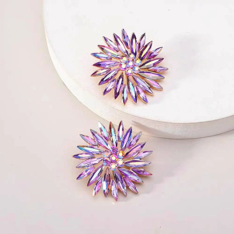Close-up detail of the sparkling zircons and plating on the Rhinestone Flower Studs