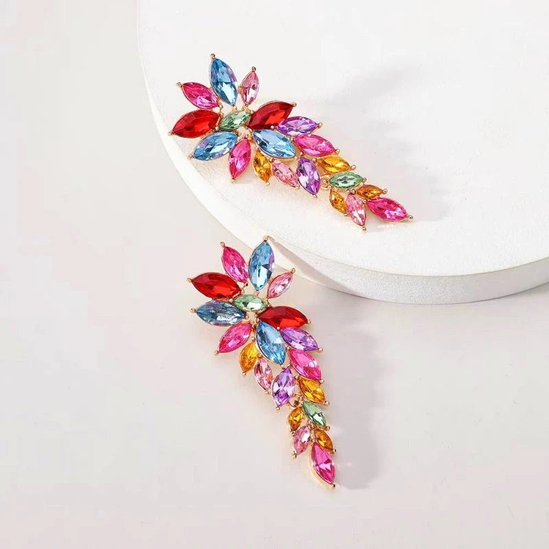 Angled view of the 14K Gold-Plated Rhinestonen Wheat Tassel Earrings