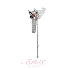Red and black silver butterfly chain ear cuff, white background product shot