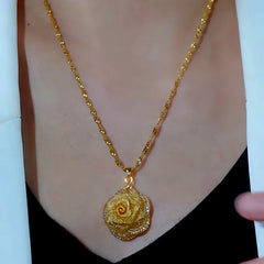 14K Gold-Plated Rose Pendant Necklace worn to showcase its length and pendant detail