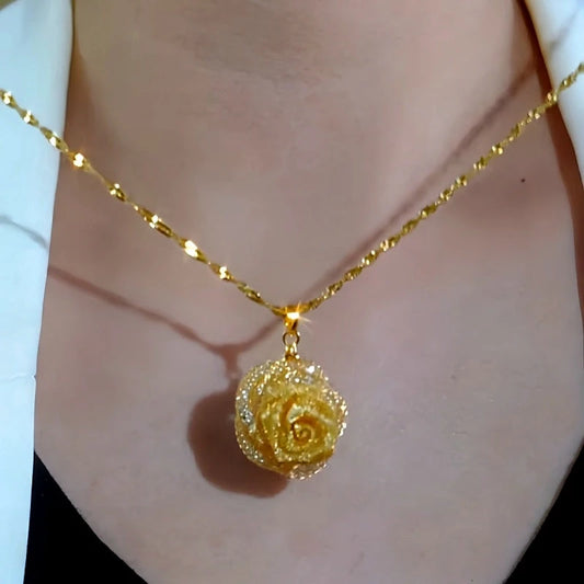 14K Gold-Plated Rose Pendant Necklace - beautiful Rose Pendant Necklace