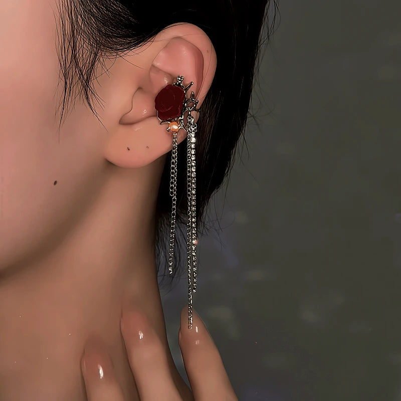 Close-up detail of the sparkling zircons and plating on the Tassel Ear Cuffs