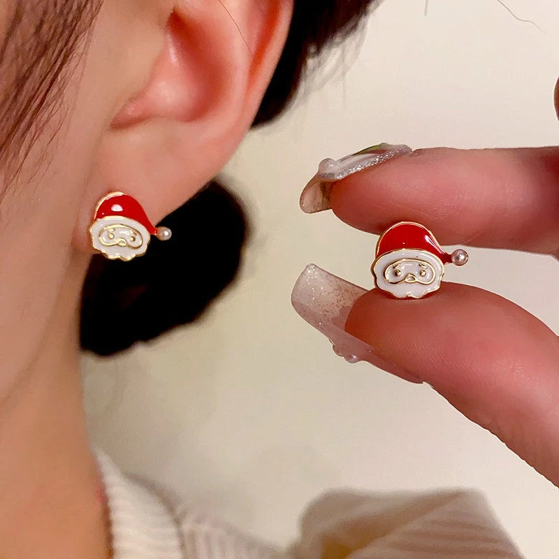 14K Gold-Plated Santa Claus Stud Earrings - elegant Santa Claus Earrings