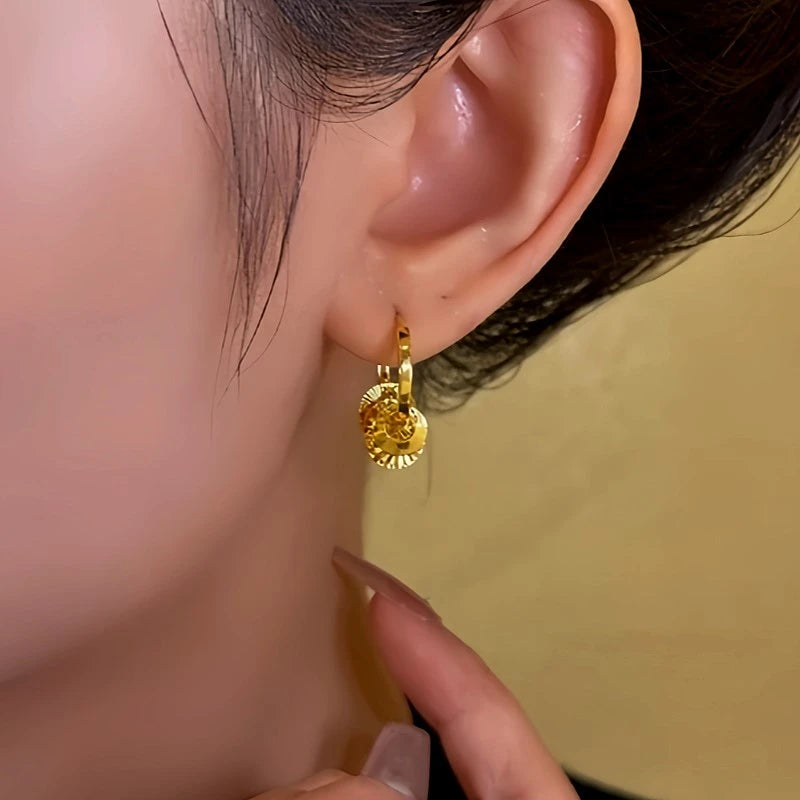 Angled view of the 14K Gold-Plated Sequin Hoop Tassel Earrings