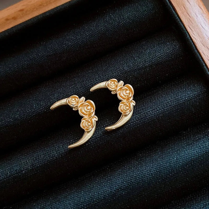 Close-up detail of the sparkling zircons and plating on the Flower Moon Stud Earrings