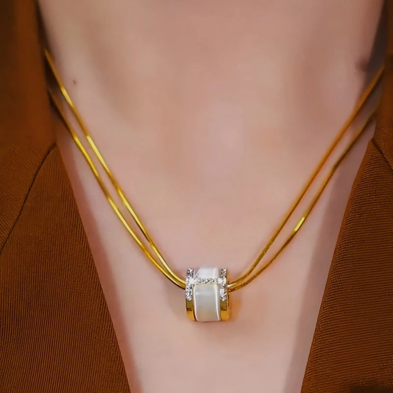 14K Gold-Plated Slim Waist Necklace worn to showcase its length and pendant detail