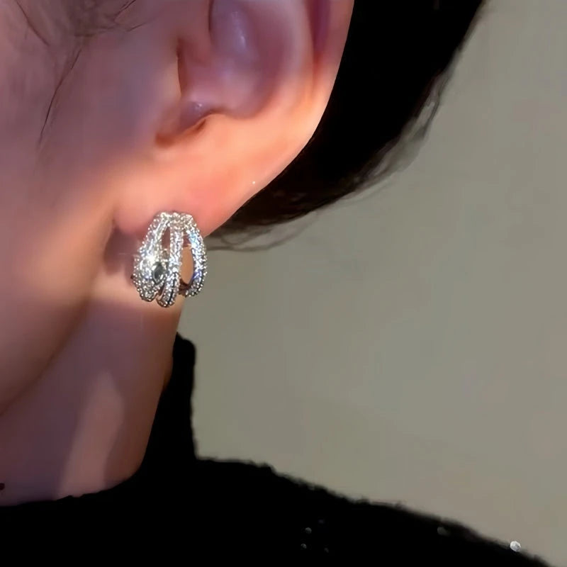 Close-up detail of the sparkling zircons and plating on the Snake Design Earrings