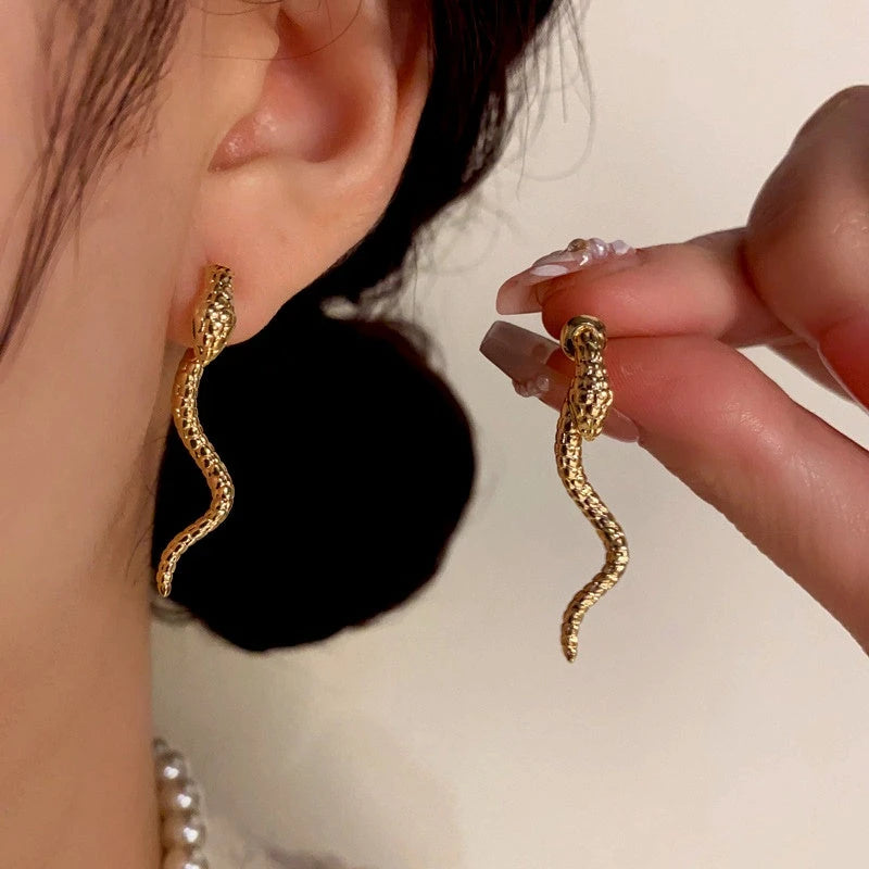 14K Gold-Plated Snake-Shaped Earrings - elegant Snake Shaped Earrings