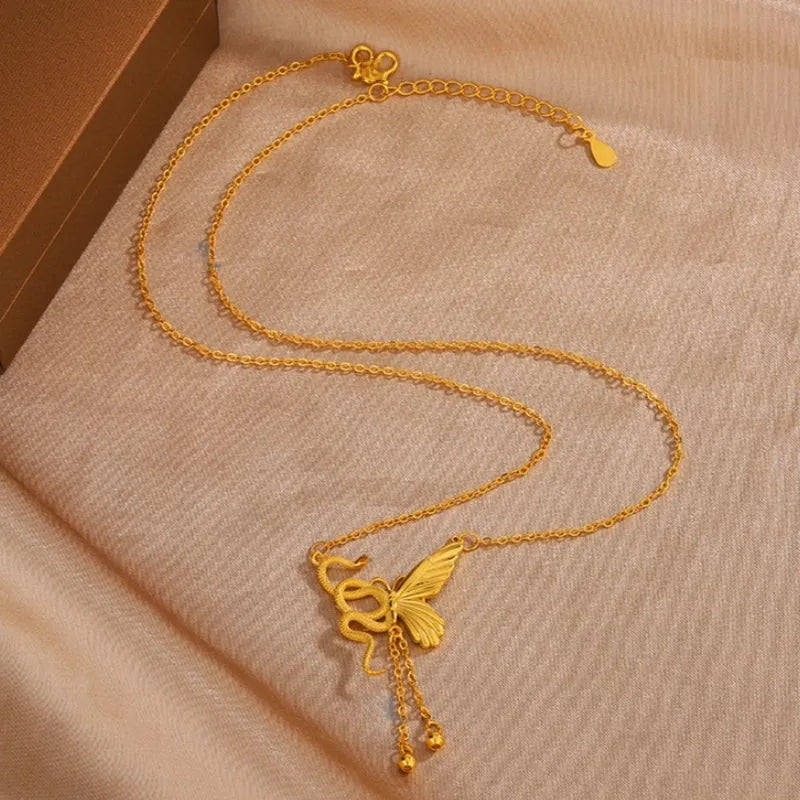 14K Gold-Plated Snake Design Tassel Necklace - beautiful Snake Tassel Necklace