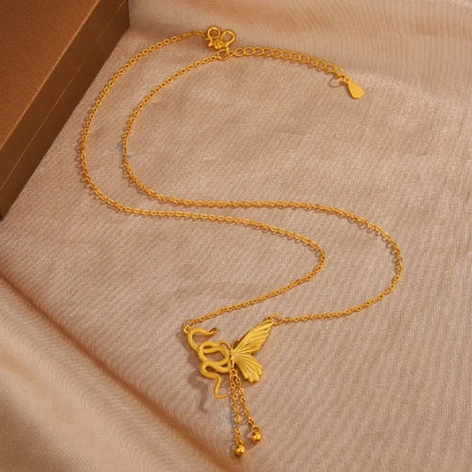 14K Gold-Plated Snake Design Tassel Necklace - beautiful Snake Tassel Necklace