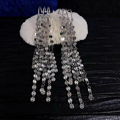 Angled view of the 14K Gold-Plated Sparkling Long Tassel Ear Cuffs ( 1 Pair )