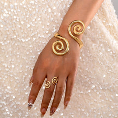 14K Gold-Plated Spiral Cloud Bracelet And Ring Set - chic Bracelet And Ring Set