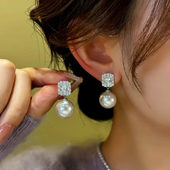 14K Gold-Plated Square Zircon Bead Earrings - elegant Square Zircon Earrings