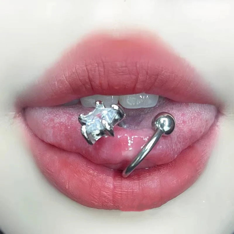 Close-up detail of the sparkling zircons and plating on the Star Stud Earrings