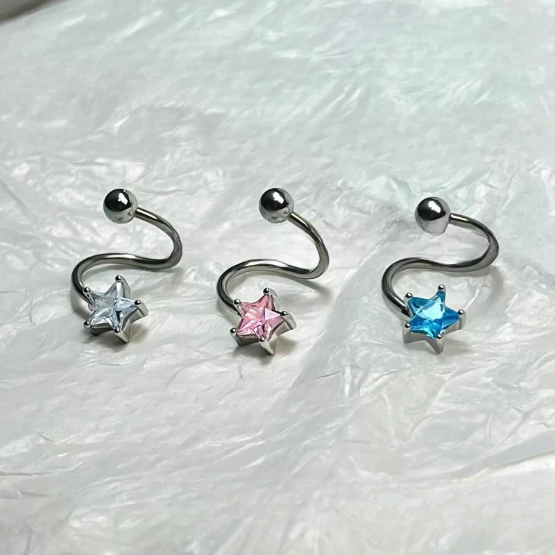 Angled view of the 14K Gold-Plated Star Tongue Stud Earrings