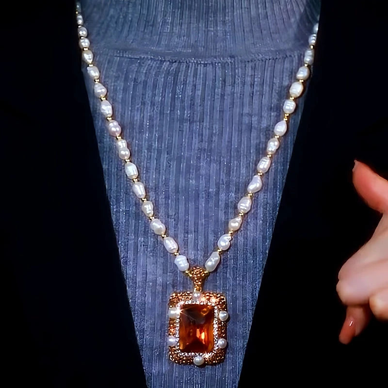 14K Gold-Plated Sugar Cube Pearl Sweater Necklace - beautiful Pearl Sweater Necklace