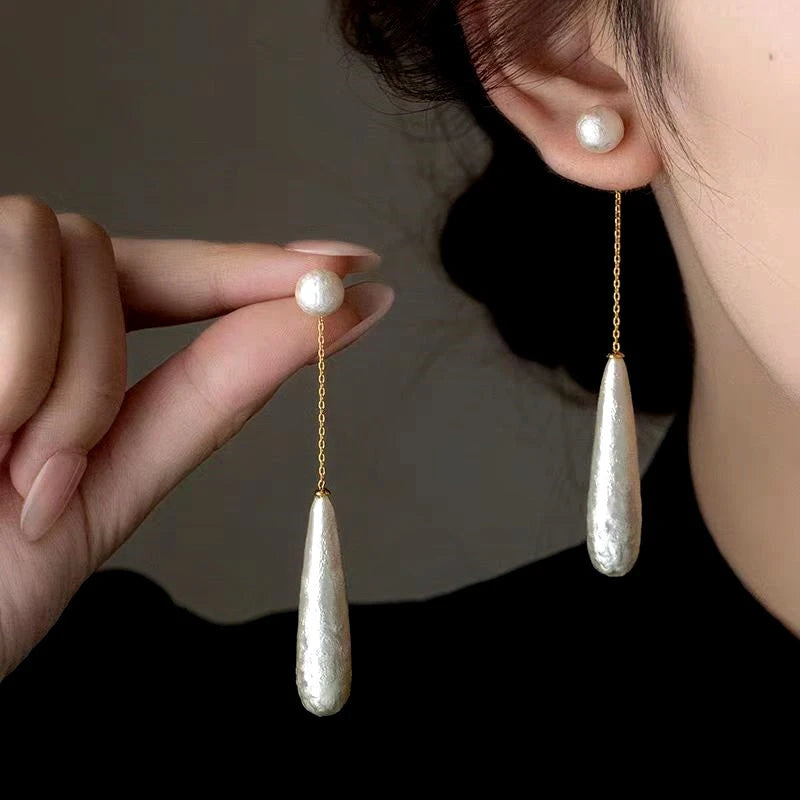 14K Gold-Plated Textured Water Drop Pearl Earrings - elegant Textured Pearl Earrings