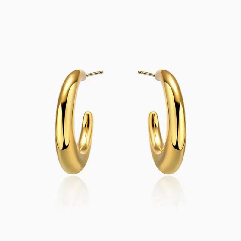 Close-up detail of the sparkling zircons and plating on the C-Shaped Hoop Earrings