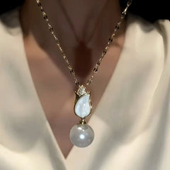 Close-up detail of the sparkling zircons and plating on the Tulip Pearl Set