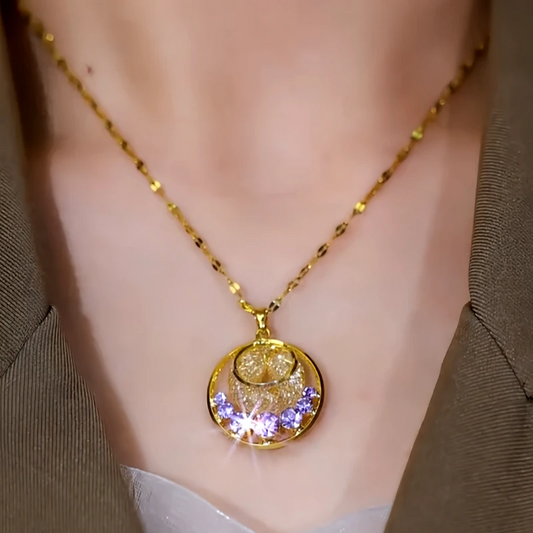 14K Gold-Plated Violet Diamond Mesh Pendant Necklace worn to showcase its length and pendant detail