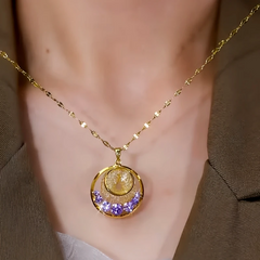 14K Gold-Plated Violet Diamond Mesh Pendant Necklace - beautiful Diamond Mesh Necklace